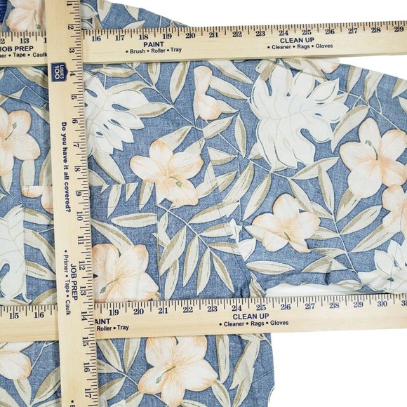 OP Ocean Pacific Hawaiian Short Sleeve Button Up Shirt Mens L Floral Blue Peach - Picture 4 of 10